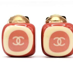 Chanel Single Ear Pierced Earring Red Orange Ivory 03P 2003 Model Year Coco Mark